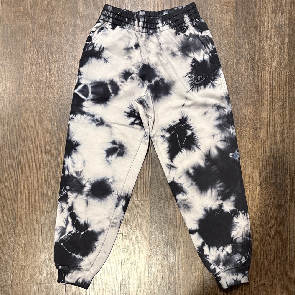 Nike Kids Black and White Tie-Dye Terry Joggers